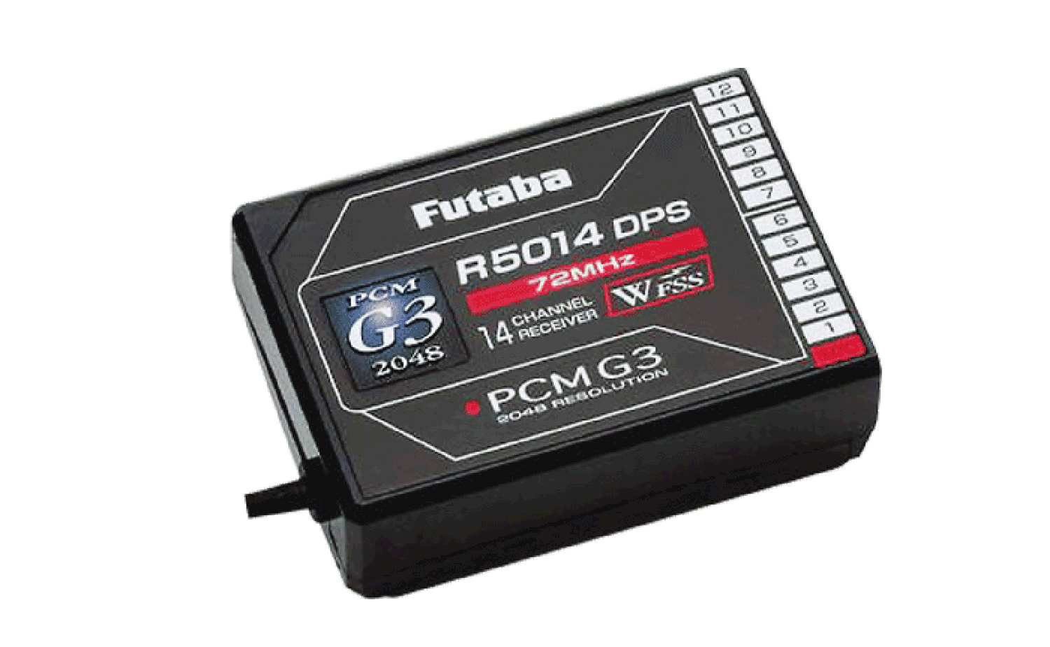Close up of a Futaba R5014-DPS 72mHz PCM receiver